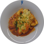 Gratinierte Tortelloni mit Mozzarella, Basilikum und frischen Tomaten (15,19,62,81)